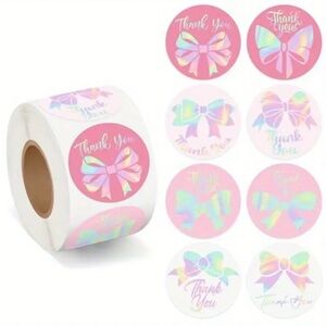 Holographic Pink Thank You Sticker | Set of 50